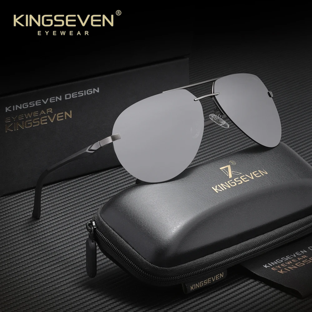 KINGSEVEN Rimless Frame Polarized UV400 Sunglasses Pilot Aluminum Magnesium Frame For Men Oculos De Sol Eyewear