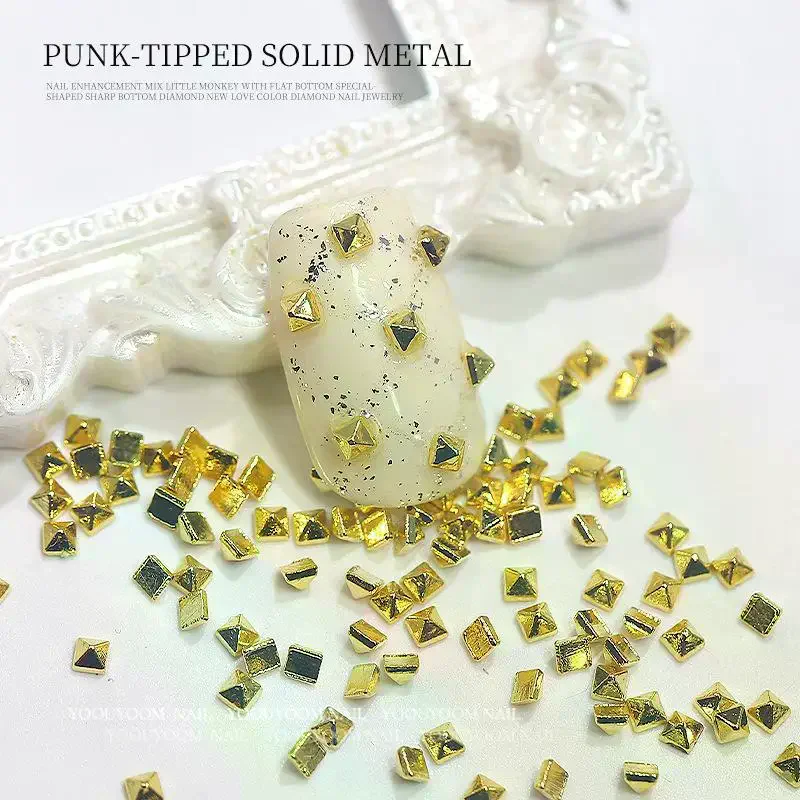 200pcs Gold/Silver 1/1.5/2/3mm Nail Diy Metal Rivet Ornament Charms Square Punk Spikes Studs Tip Decoration Crafts Manicure