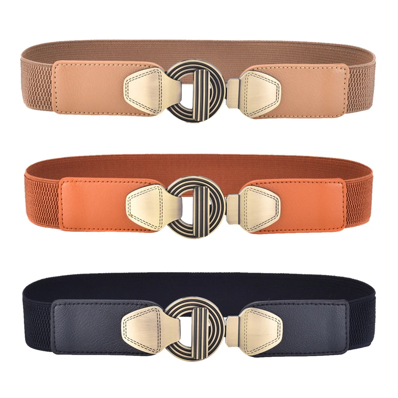 

Women's Elastic Stretch Cinch Belt For Dress Metal Buckle Wide Waist Belt For Dress Decoration