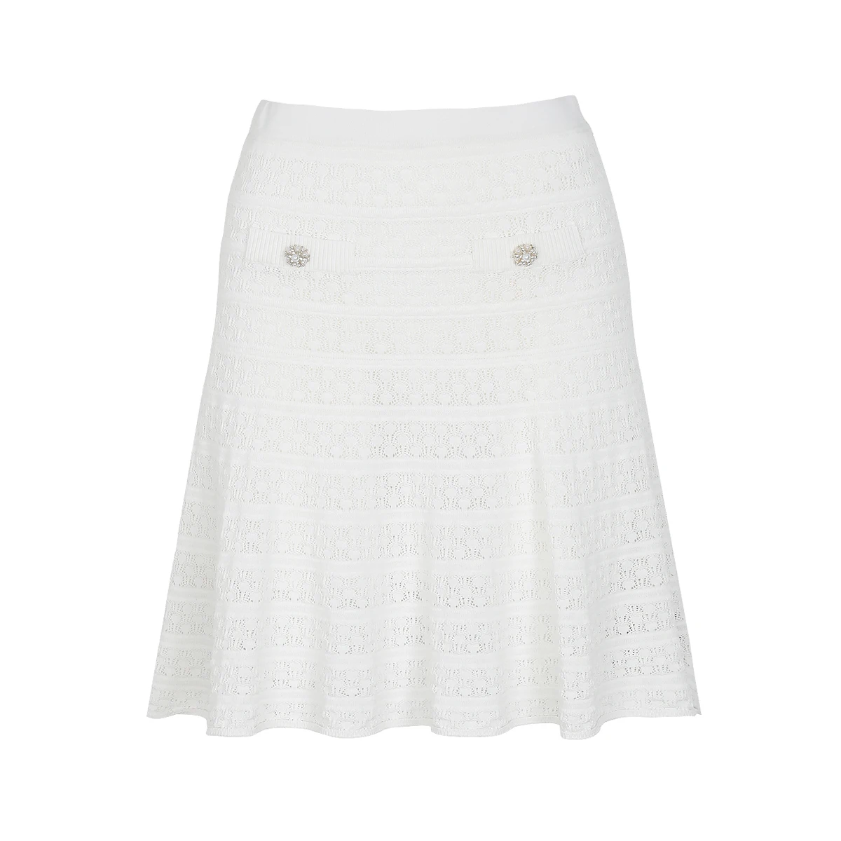 

26100 Summer Fashion Women Heavy Industry Embroidered Knitted Short Sleeve Top & Elegant Half Skirt Two Piece Set Daily Outfit