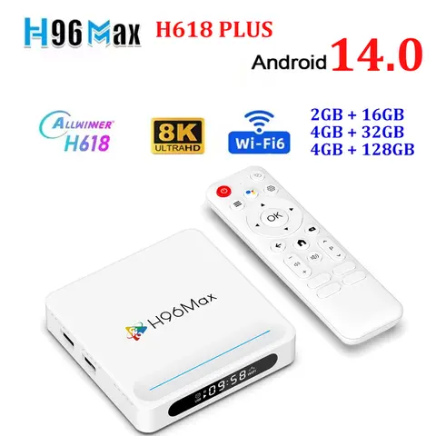 H96 MAX H618 PLUS Android 14 Smart TV Box Allwinner H618 2.4G&5G Wifi6 4K HD 4G 128G 32G Voice Remote Set Top Box Media Player