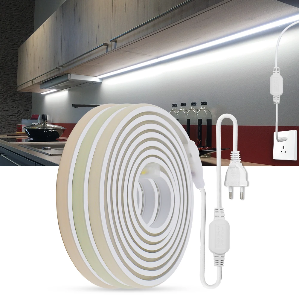 220V COB LED Neon Light Strip With Adhesive Tape 10M 20M 30M 288Leds/M IP65 Soft Cuttable Ribbon Kitchen Home Linear Lighting