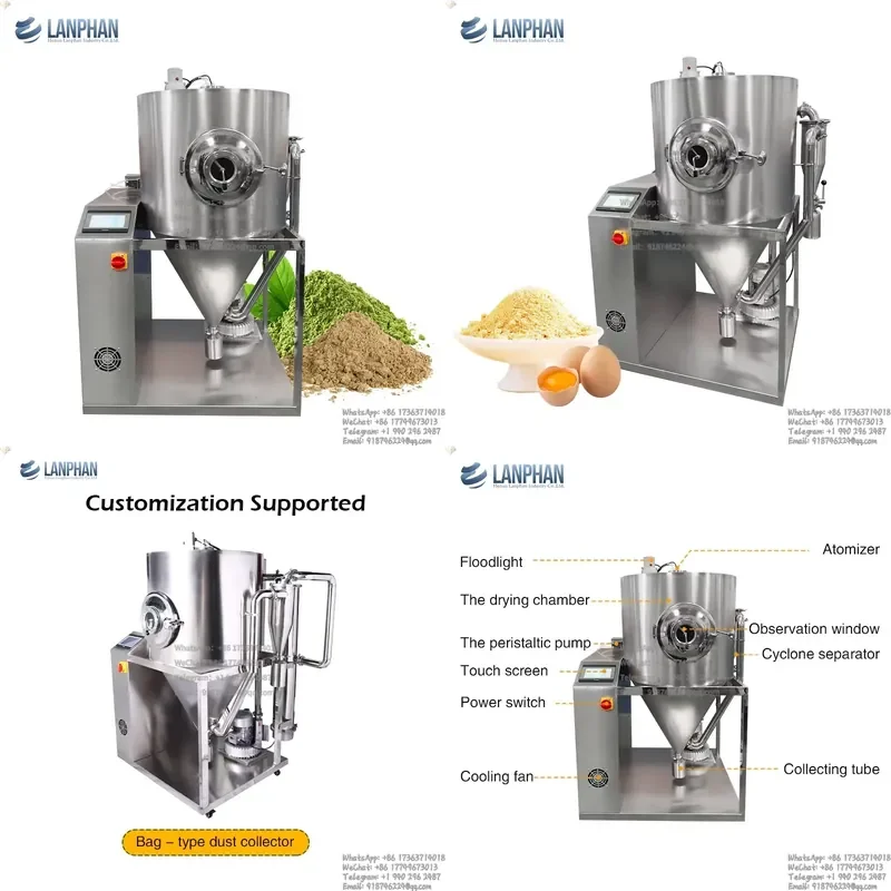 Secador por Pulverización de Laboratorio de 3L con Dos Fluidos y Boquilla PLC para Procesamiento de Alimentos, Hierbas, Miel y Stevia en Polvo, Bomba de 220V