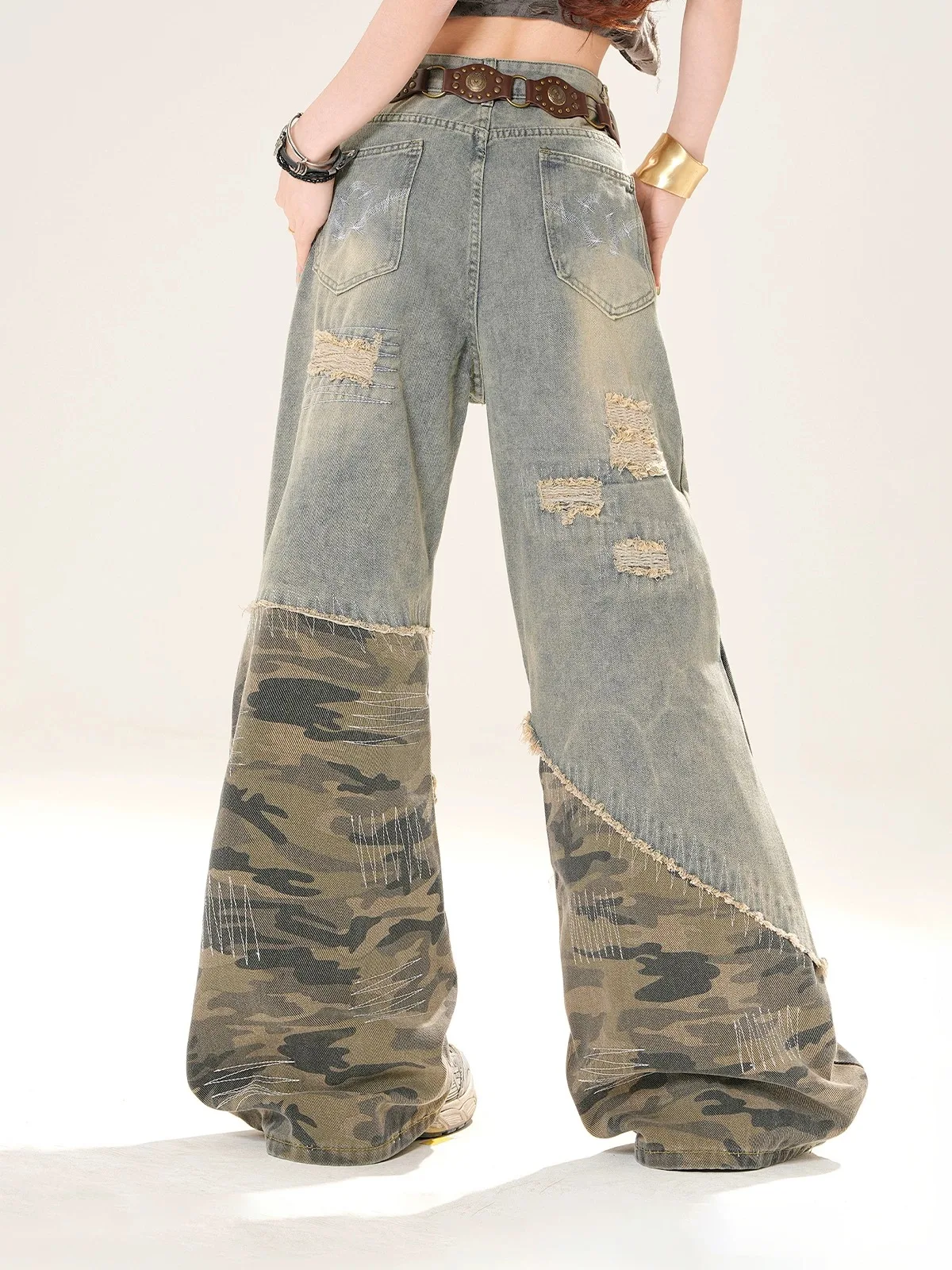 Women Y2k Baggy Camouflage Ripped Jeans Harajuku Vintage Denim Trousers Japanese 2000s Style Cargo Jeans Pants Oversize Clothes