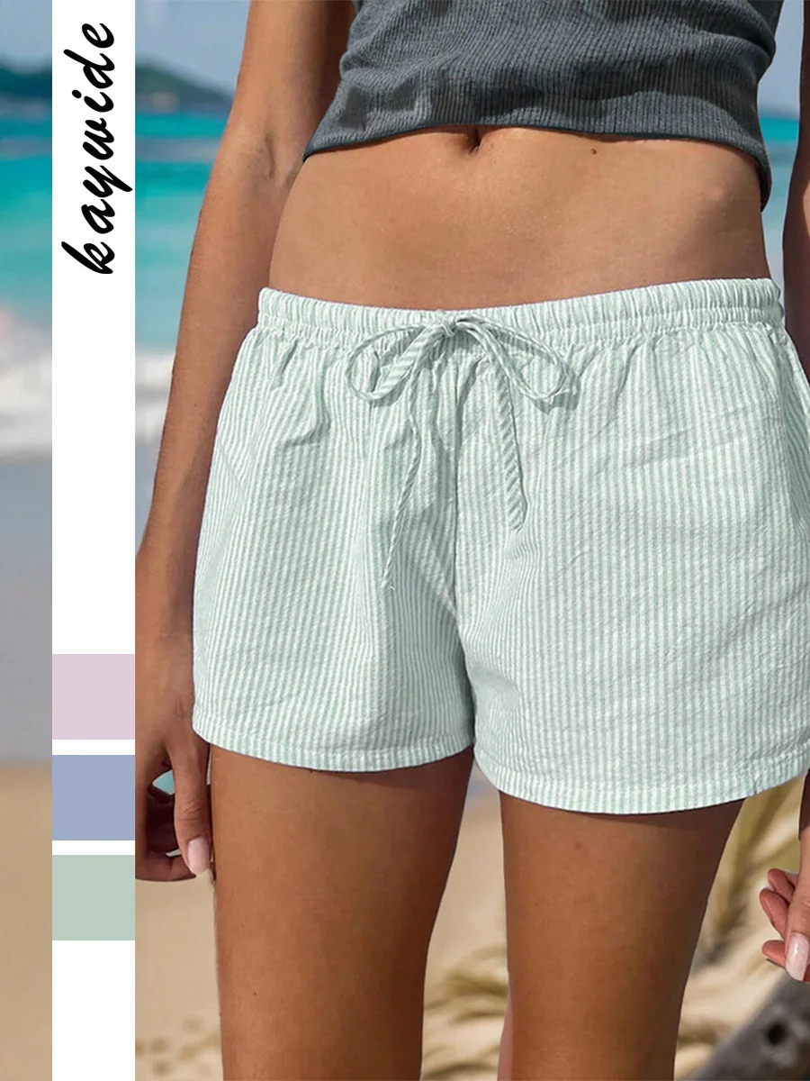 

Повседневная полосатая женская футболка с завязками по бокам и низкой талией, синяя футболка длиной четверти, удобная посадка для поездок на работу