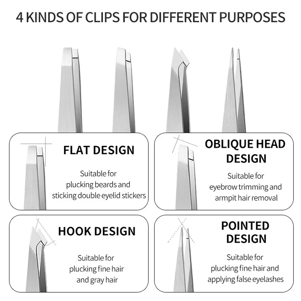 Eyebrow Tweezers 4Pcs Professional Hair Removal Trimming Stainless Steel Slanted Eye Brow Clips Makeup Eyelash Extension Tools