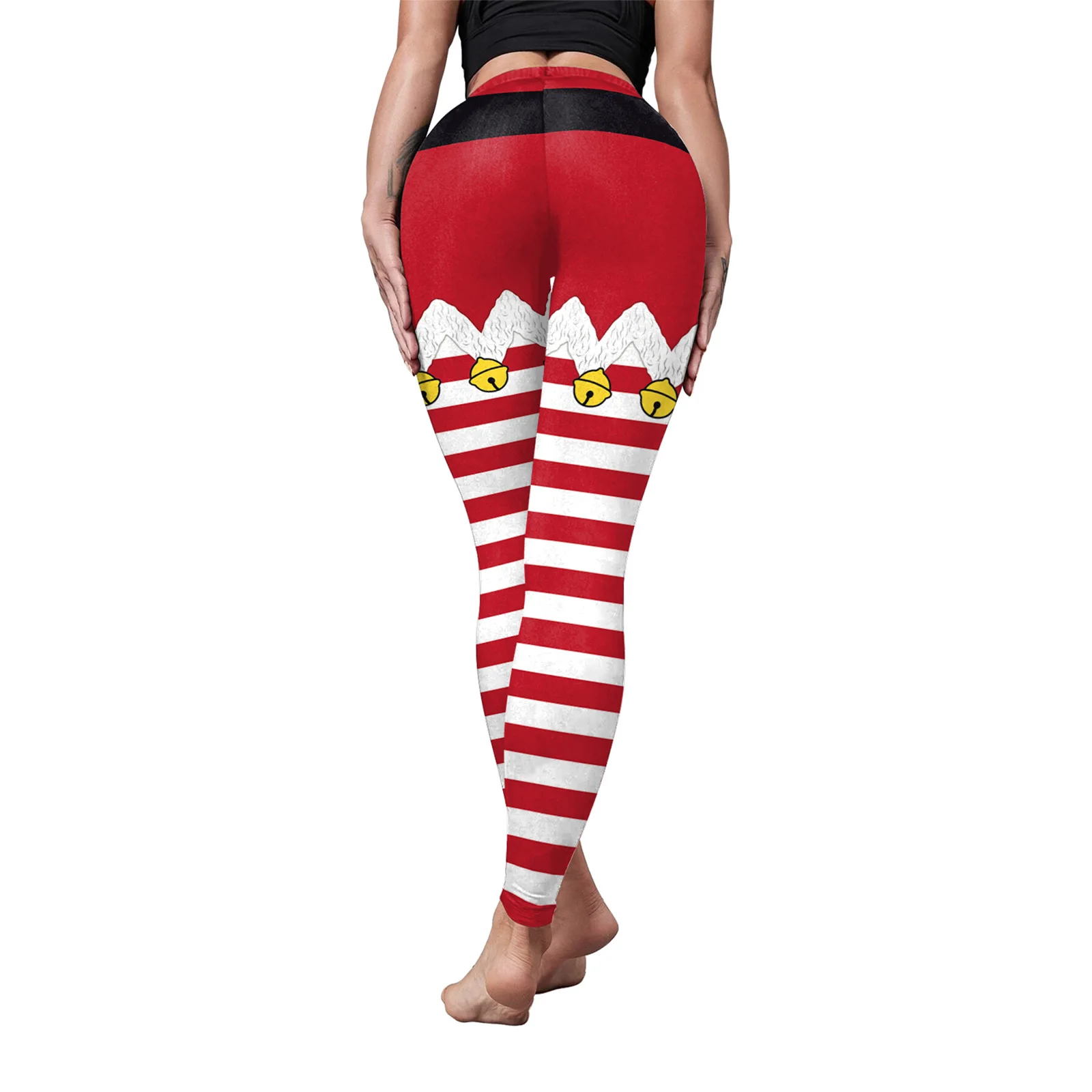 Zawaland New Xmas Sexy Red Stripe Leggings Women\'s Spandex Workout Christmas 3D Print Seamless Leggins Printed Fitness Leggings