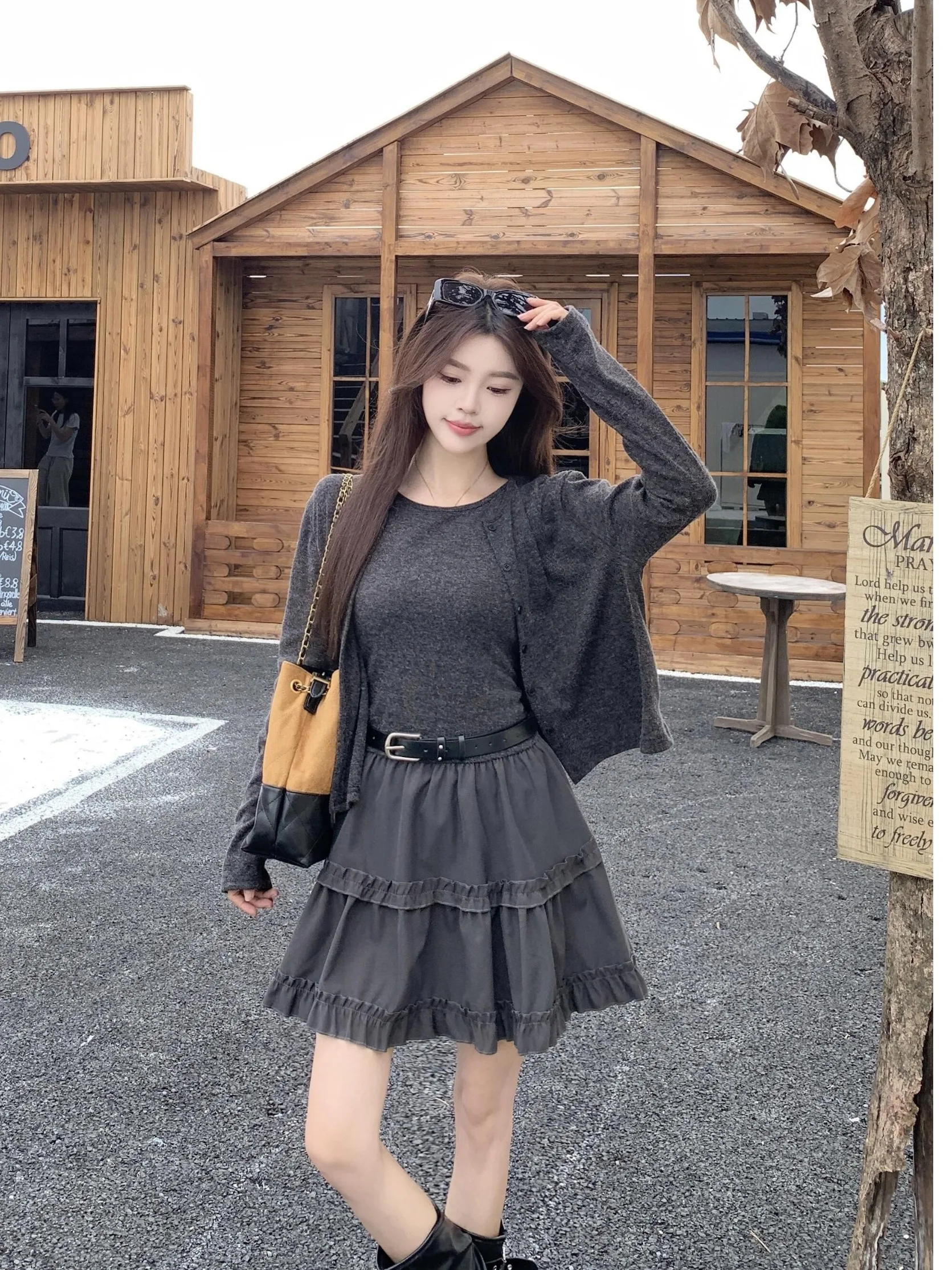 

plus Size Women's ey Vest Dr Academy Sle Slimming A-Line ort Skirt Two-Piece Set Autumn New Faion Waist Belt