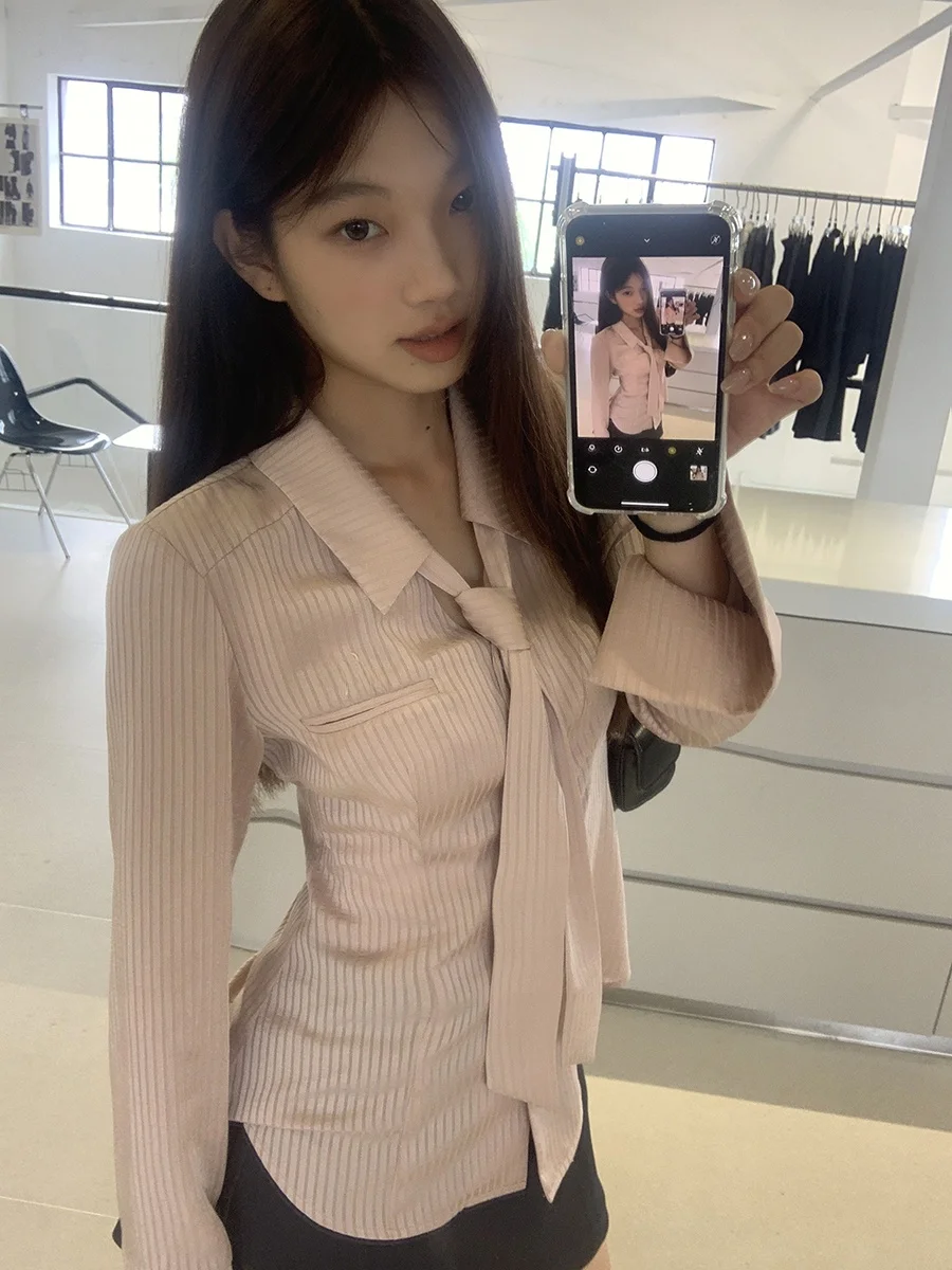 

Женские длинные свеки в розовую полоску с ленивым дизайном, осеннее новое поступление G, красные прямые трубки из полиэстера со знаменитостями Faion...