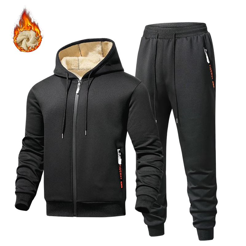 Maxbarley Winter Sweat Suits Men Fleece Sportwear Zipper Jacket+pants Warm Sports Sets 2-piece Set Casual Thick Hoodie Tracksuit