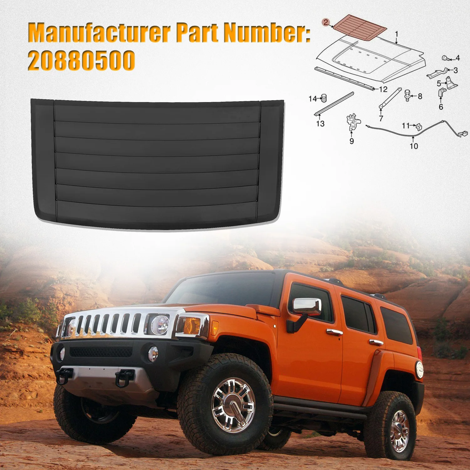 

Louver Hood Air Vent Grille Panel For 2006-2010 Hummer H3 4-Door 5.3L 20880500