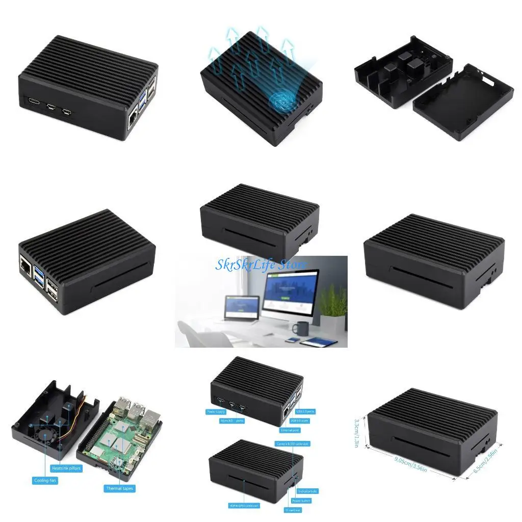 

E65E Aluminum Case Stripe Grooved Surfaces for RPi 5 Metal Enclosure Built-In Fan