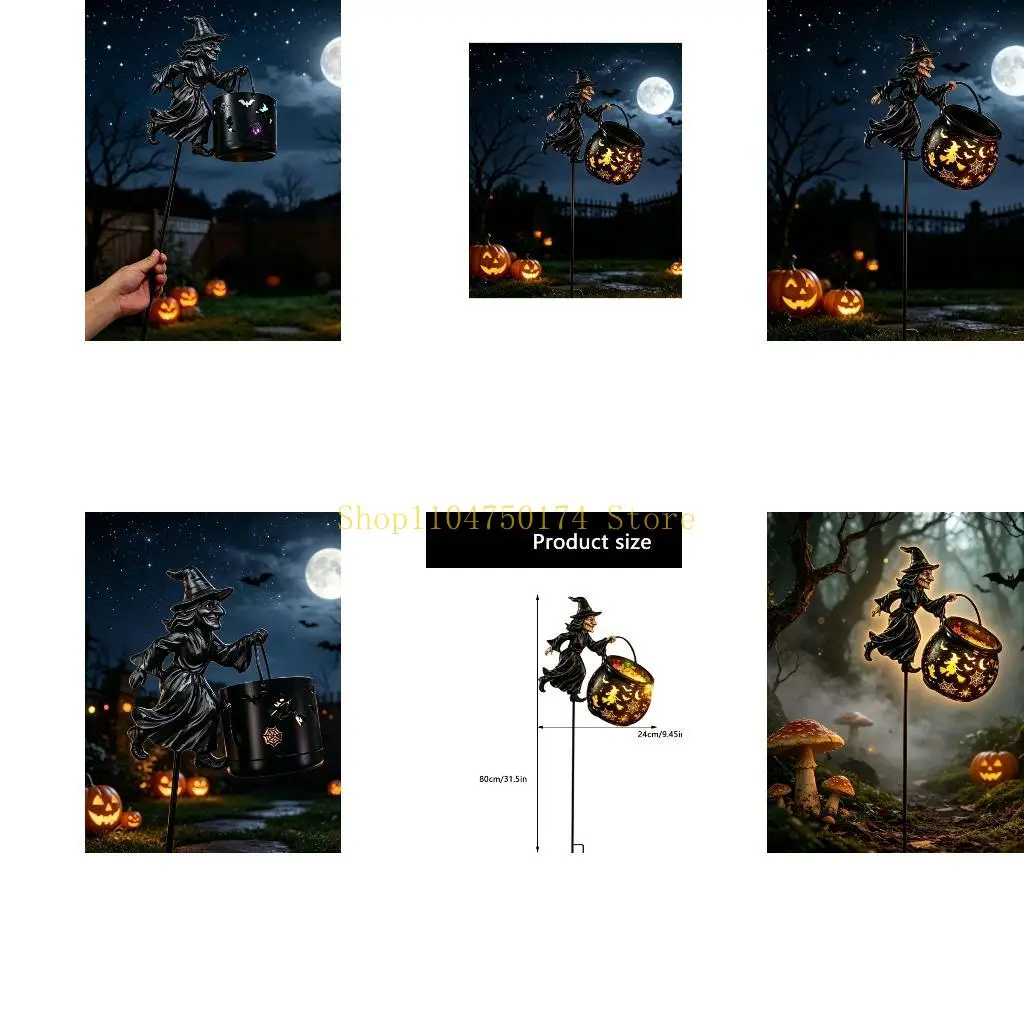 Lighted Seasonal Garden Stake Decor with Witch Kettle Artwork Metal Texture Top Sale