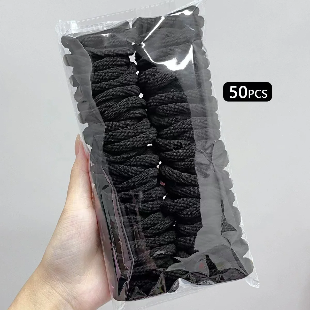 50 Pcs/Lot Nylon Head Rope Headband Black Colorful Ponytail Holder Ties Gum High Elastic Hair Bands For Girls Women Accessories