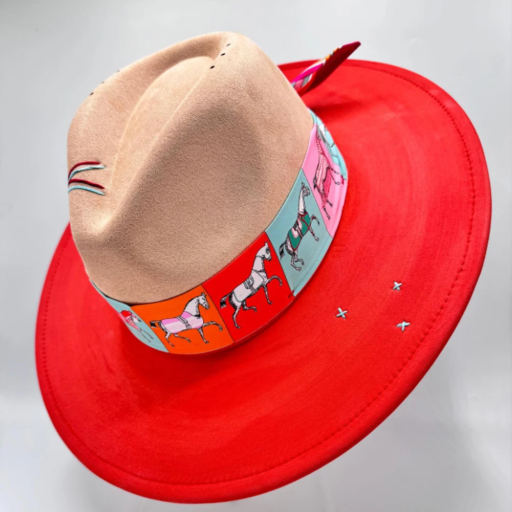

Suede Fedora Painting Felt Hat Unisex Hand-sewn Fedora Adjustable Autumn and Winter Fashion Party Hat and Gift New