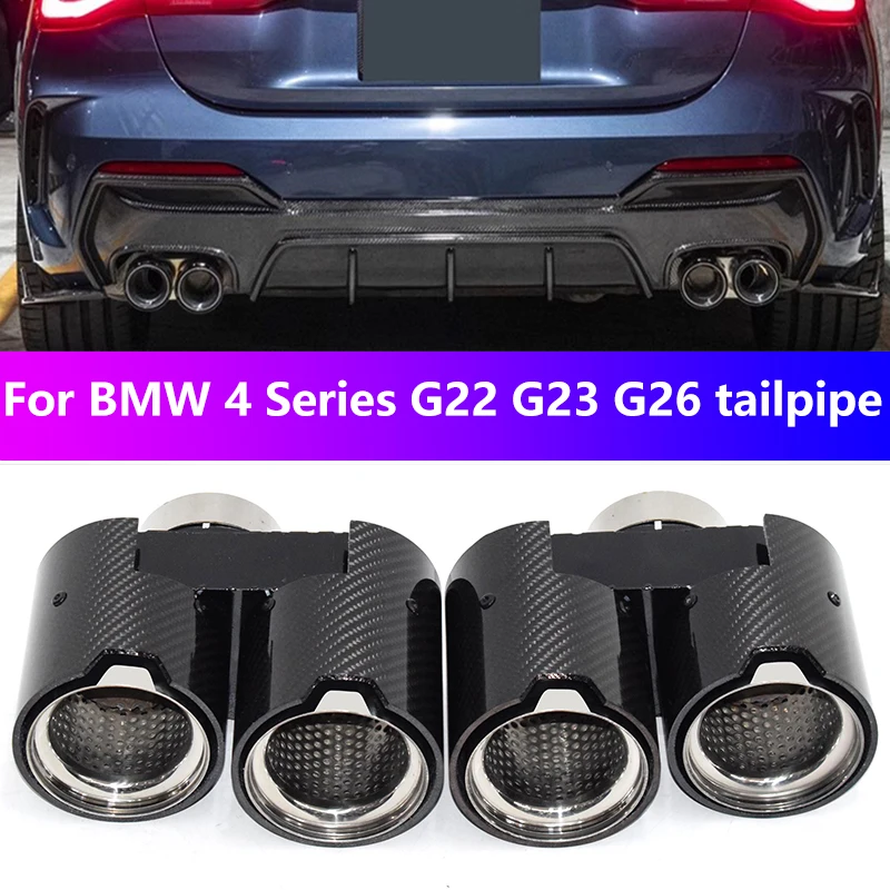 For 2021+ BMW 4 Series 425i 430i G22 G23 G26 Exhaust Pipe Upgrade Carbon Fiber Black Quad Muffler Nozzle Tip