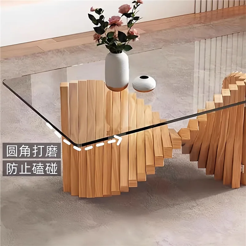 Medieval Bauhaus rectangular glass coffee table solid wood small apartment table