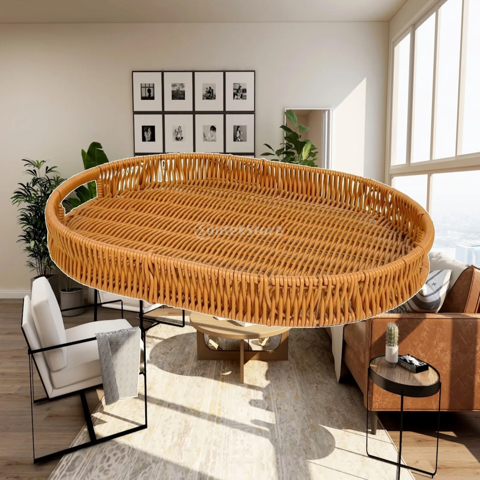 Decorative Round Snack Tray with Handles for Serving Sweets at Dinner Table