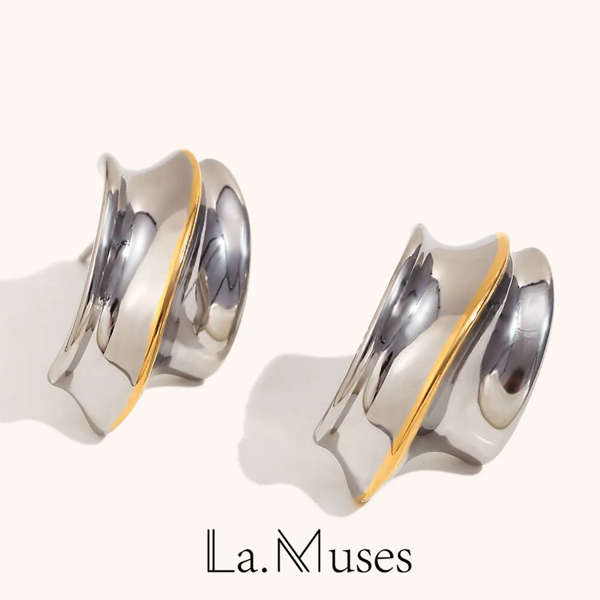 La. Muses Curved Streamline Design With Mixed Colors Stainless Steel Earrings Woman Trend Jewelry Christmas Gift