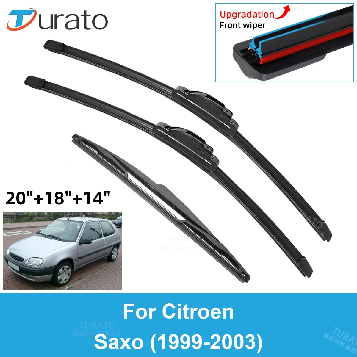 

3PCS Car Wiper Blades for 1999-2003 Citroen Saxo Rear Windshield Wipers Double Rubber Car Accessories 1999 2000 2001 2002 2003