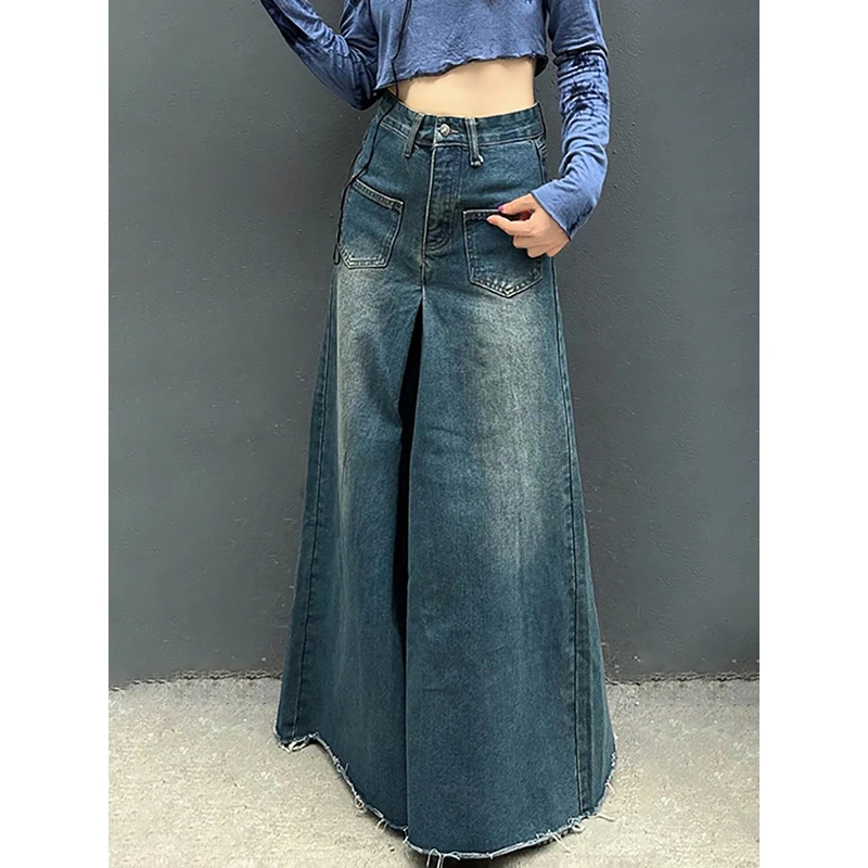 

PBAP Женские джинсы-клеш с высокой посадкой и карманами Do Old Blue Stitch Raw Hem Oversize Повседневные широкие брюки-клеш в стиле ретро Осенняя уличная одежда