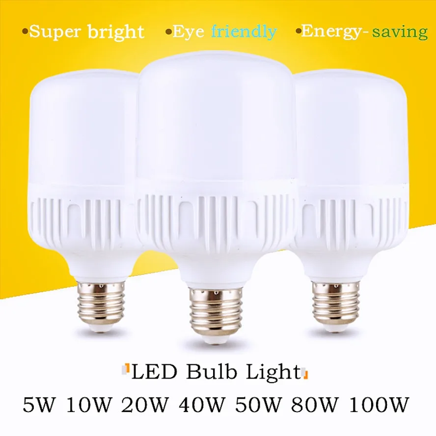 Super Bright Non Flickering 100W E27 LED Screw Mouth Light 220V White Light Eye Protection High Heat Dissipation Circle Bulb