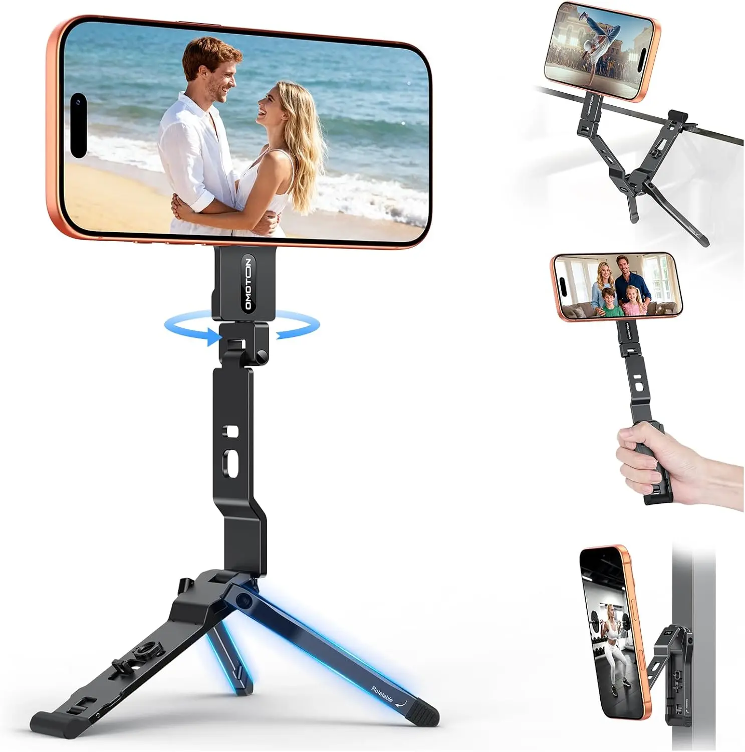 

Ультратонкий магнитный штатив для телефона для iPhone 17/16/15 Pro Max, 360° ° Вращающаяся складная подставка с крючком и винтом для видеоблогов, спортзала, путешествий