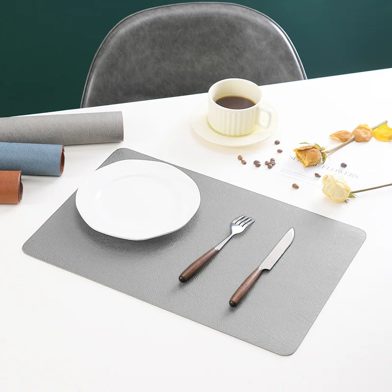 1pc European PU Leather Placemat Double Sided with Different Colors Dining Table Decor Mat Light Luxury Anti Slip Insulation Mat
