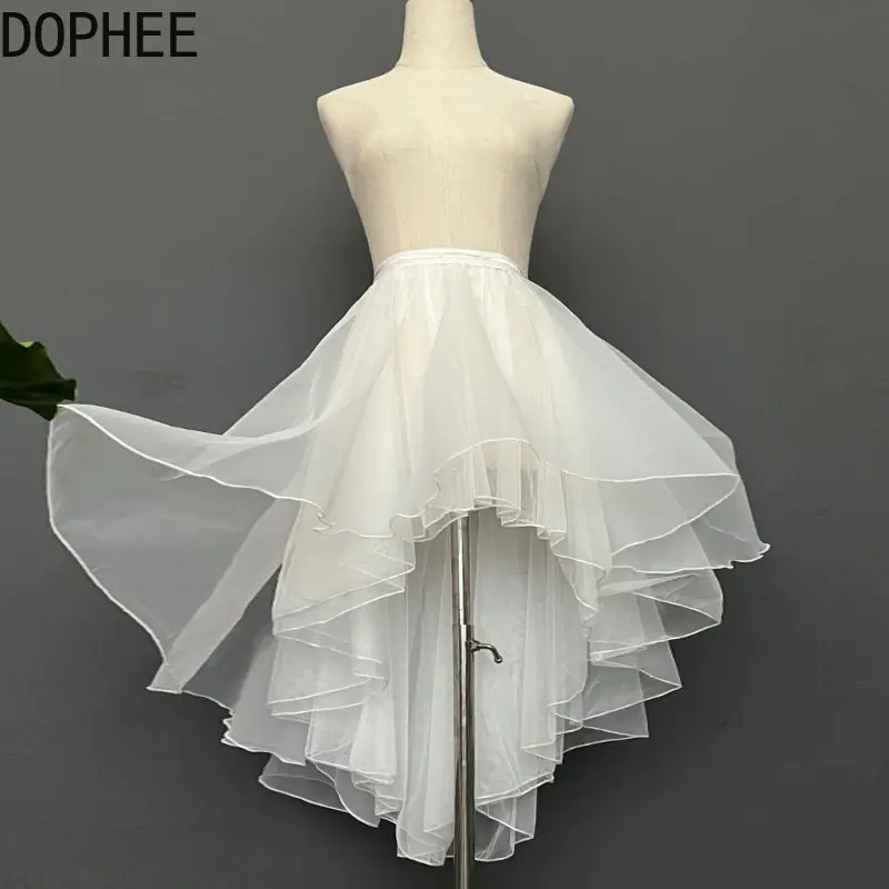 Original New Spring Summer 3-layer Fluffy Skirt Elegant Elastic Waist Lolita A-line Skirt Irregular Mid-length Mesh Fairy Skirts
