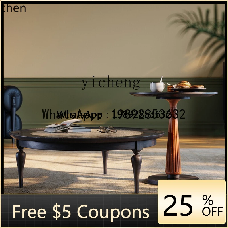 

ABB retro solid wood round coffee table combination antique small apartment size round coffee table in the living room table