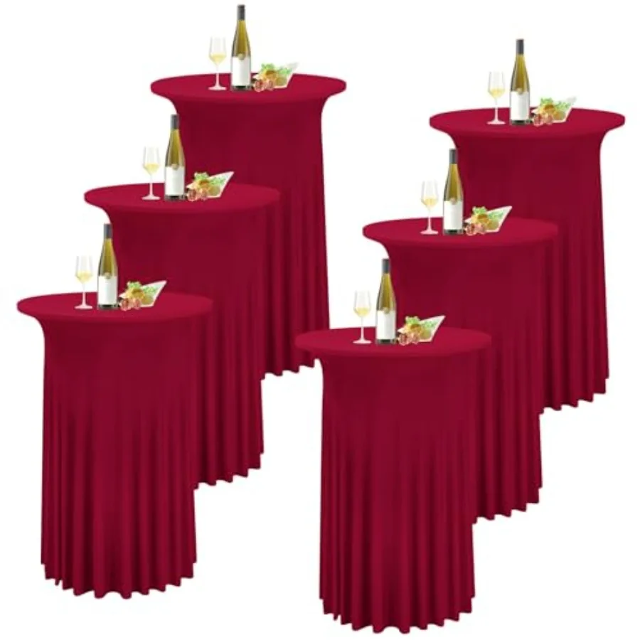 

6 Packs Round Cocktail Table Skirt 32"x 43" Spandex Stretch Cocktail Tablecloth with Wavy Drapes, Spandex Fitted High Top Table
