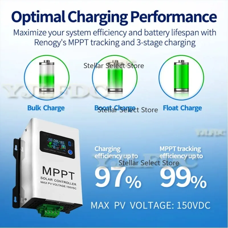 Auto Voltage Reducing type 150V MPPT 30A  Solar Charge Controller Touch For Lifepo4 Lithium GELLead Acid Home Solar Panel System