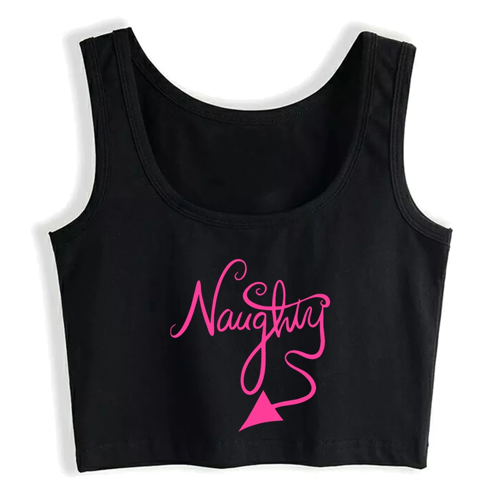 Pink Naughty Nice Design Sexy Slim Fit Crop Top Hotwife Humorous Fun Flirting Style Tank Tops Swinger Sports Training Camisole