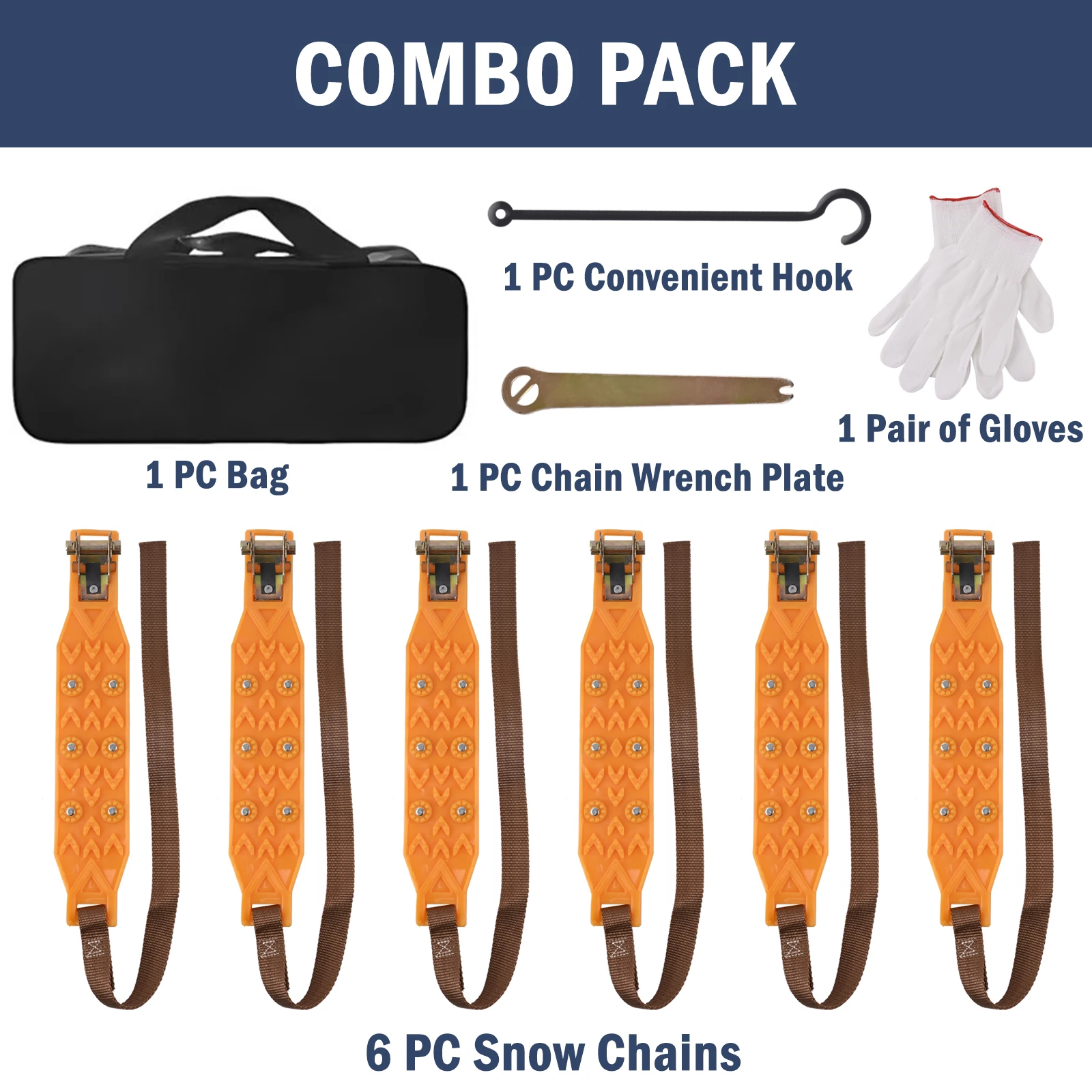Snow Chains for Car 6 Pack Emergency Anti Slip Chains for SUV/Trucks Adjustable Universal Winter Security Chain for lce Snow Mud