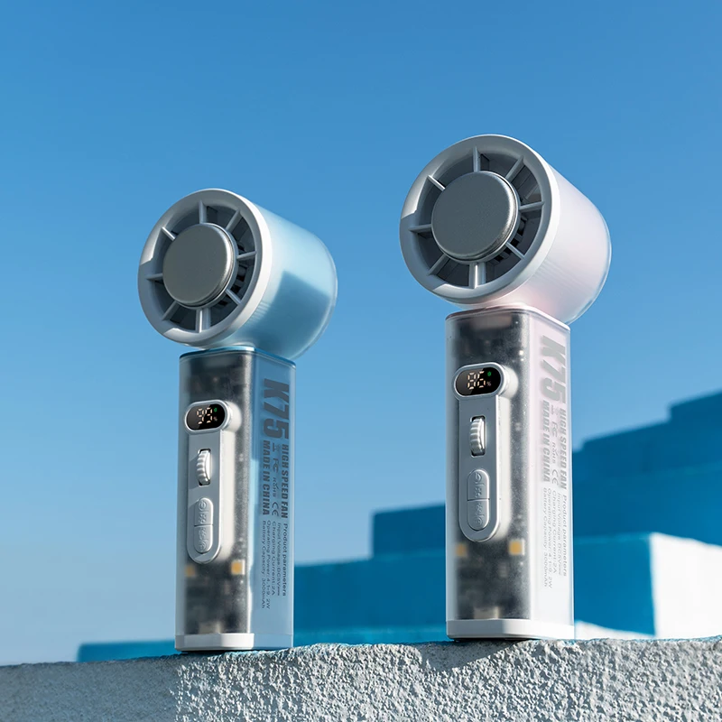 

Портативный вентилятор K75 с функцией охлаждения, 3000 мАч, высокоскоростной, осциллирующий, настольный, с функцией холодного компресса для путешествий на природе