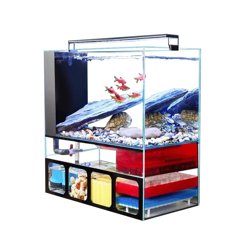 Living room fish tank ecological home landscaping full set of bottom filter fish tank with small desktop tank medium-sized
