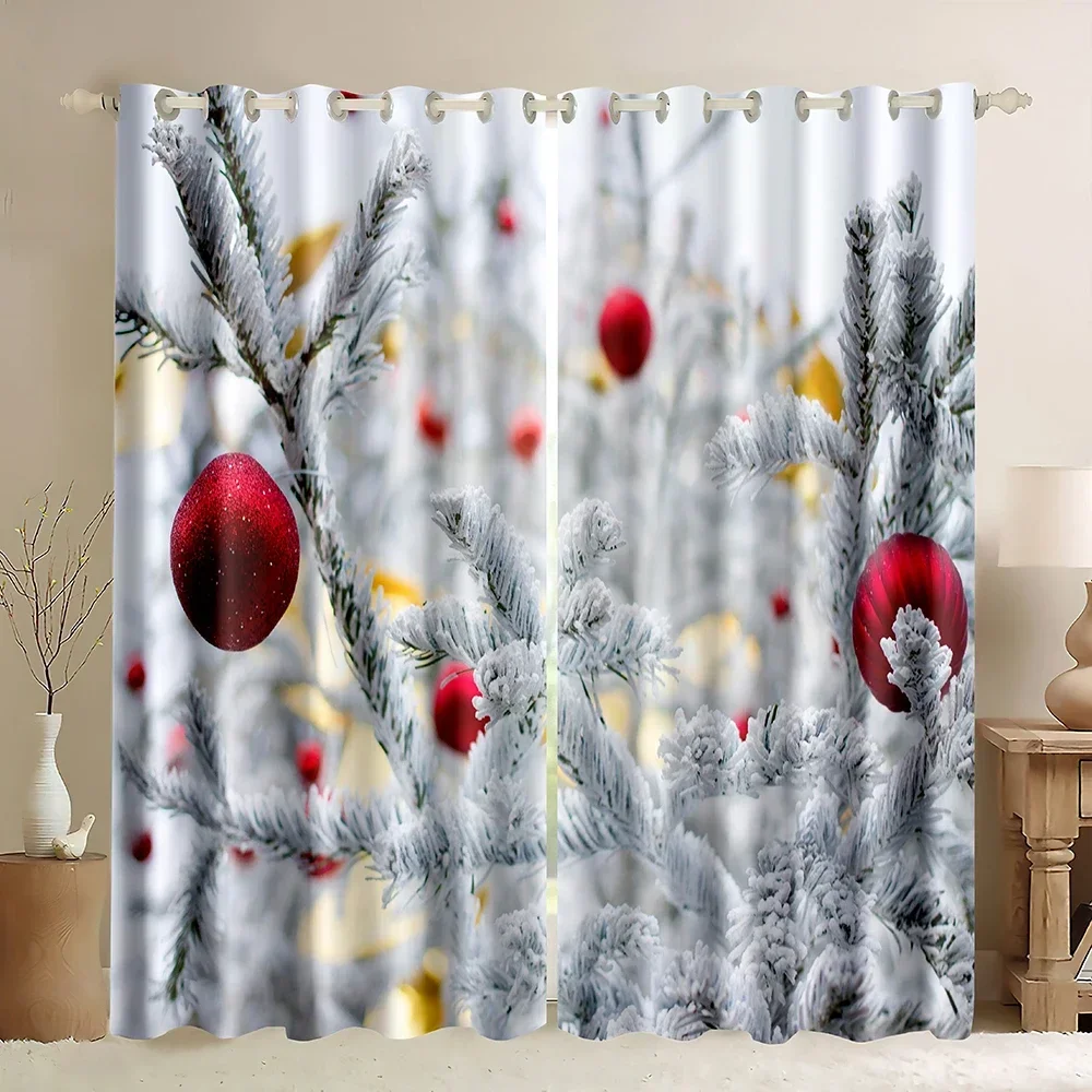 Christmas Blackout Curtains Pine Tree Xmas Night Thermal Insulated Window Treatment Rod Pocket Room Darkening Window Panels