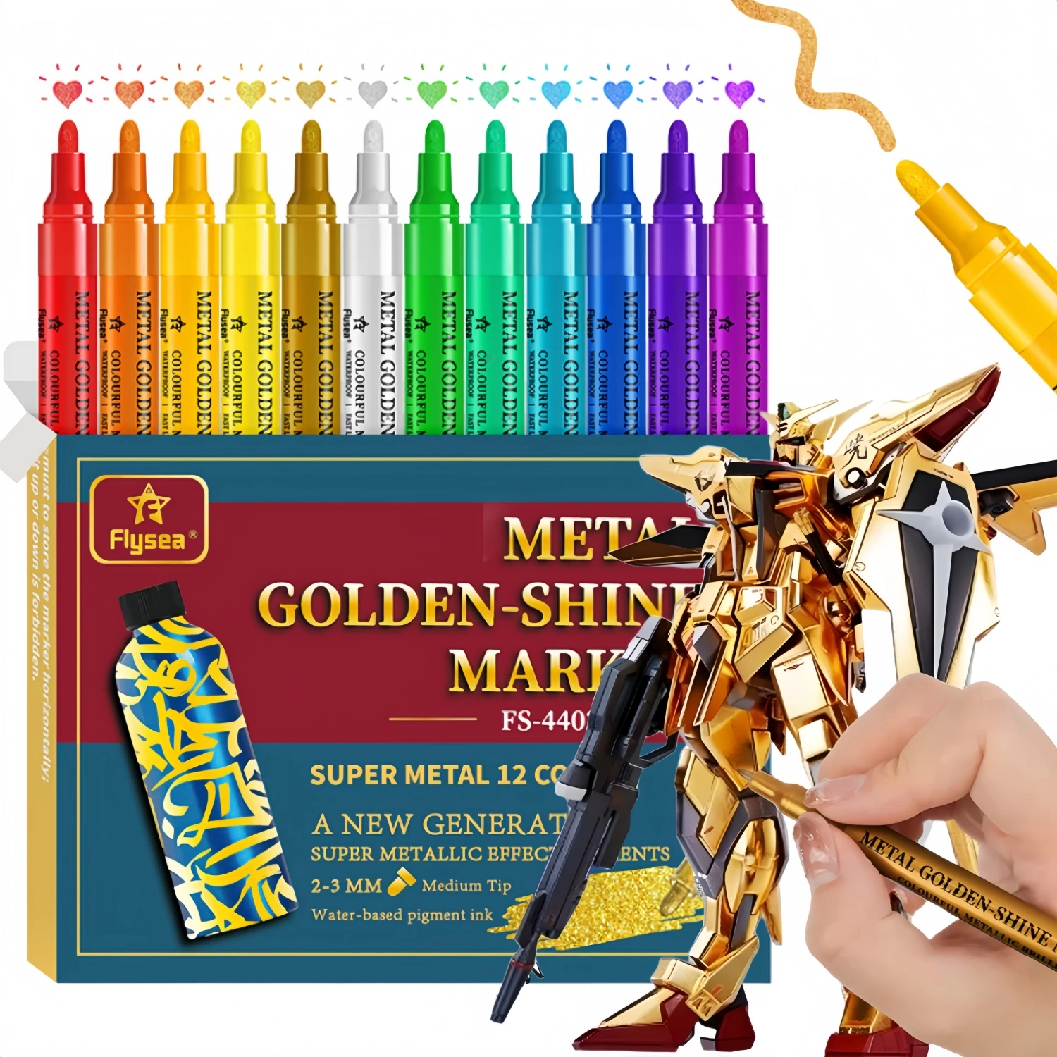 

Super Metallic Golden Shine Marker,Acrylic Paint Glitter Markers,for Rock Painting,Glass,Wood,Fabric,Black Paper,Cards,Scrapbook