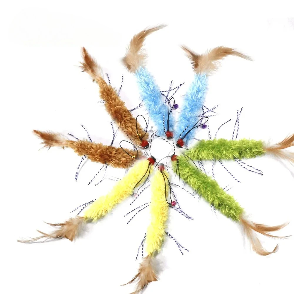 2 stücke Zufällige Farbe Gefälschte Raupe Ersatz Kopf Katze Teaser Stick Spaß Haustier Katze Spielzeug