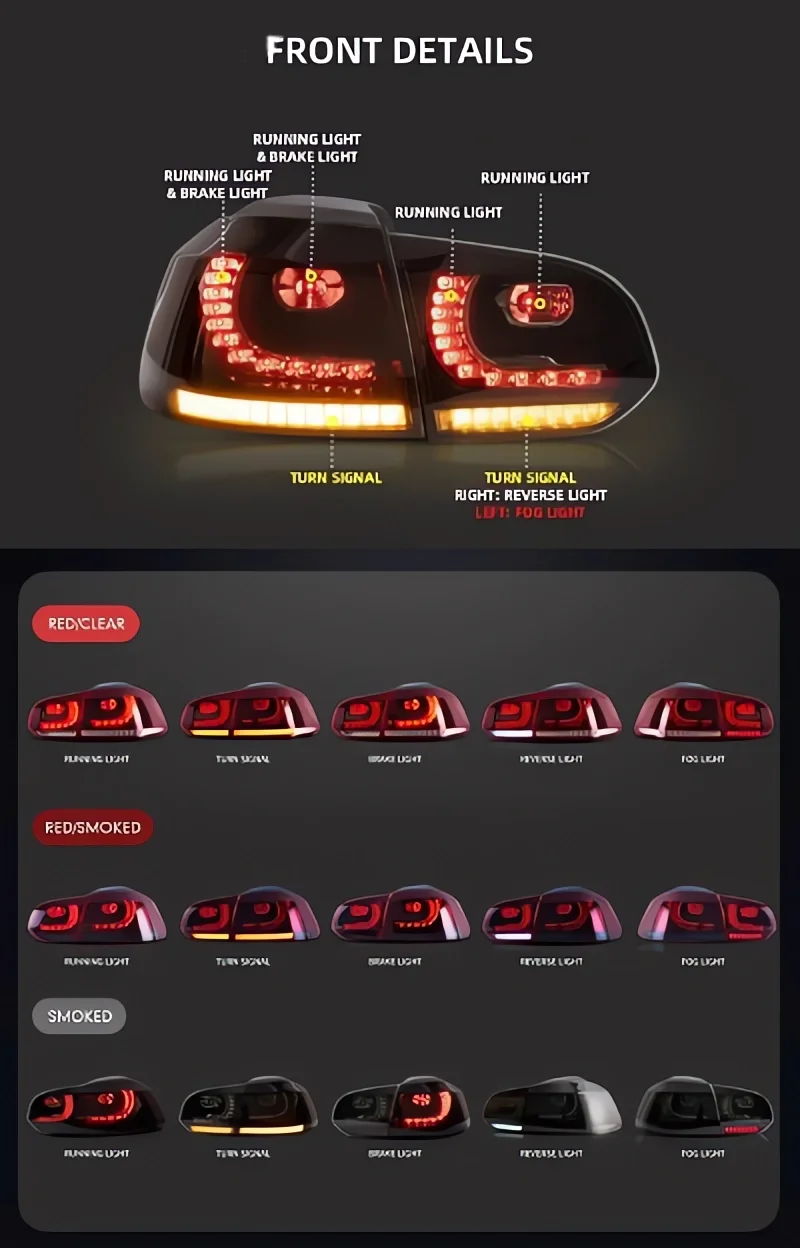 Para tylne światło samochodowe do VW golf6 mk6 R20 2008-2013 dynamiczny kierunkowskaz hamulec cofania przeciwmgielne DRL tylne światła tylne LED — zdjęcie 5