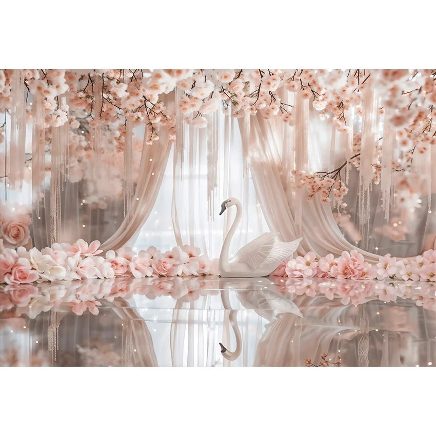 Mehofond Photography Background Pink Curtain Flowers SWAN Indoor Wedding Pregnancy Photo Backdrop Decor Banner Photocall Props