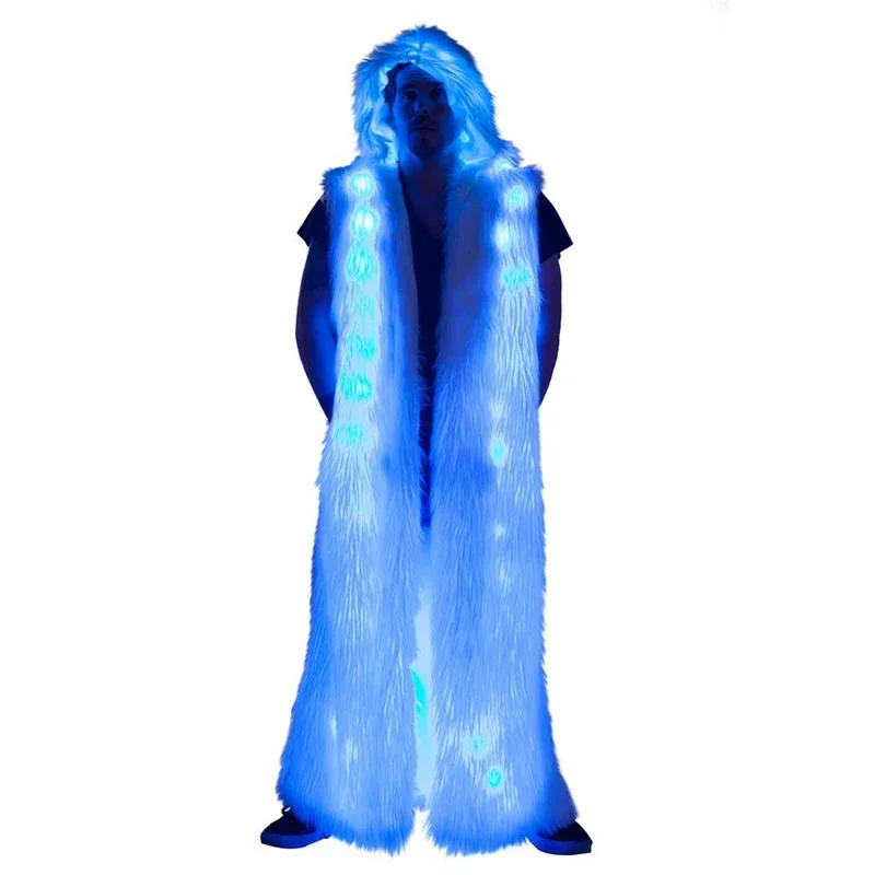 

Light Up Faux Fur Jacket Party Rave Outfit Luminous Coat Winter Warm Clothes Halloween Costume Men Women LED Tron Dance Wear