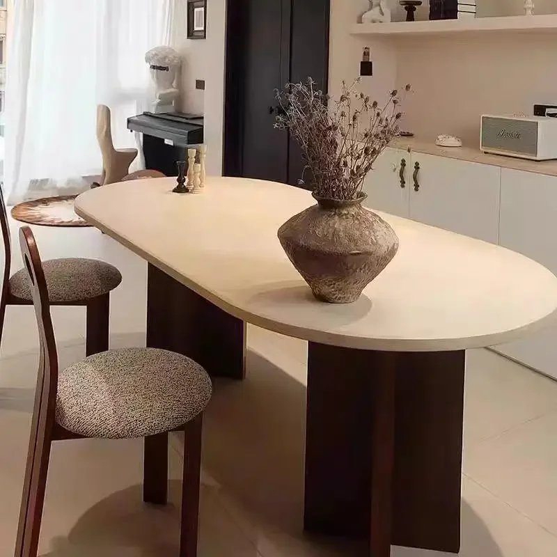 Simple marble travertine dining table cross legs all solid wood small apartment premium dining table