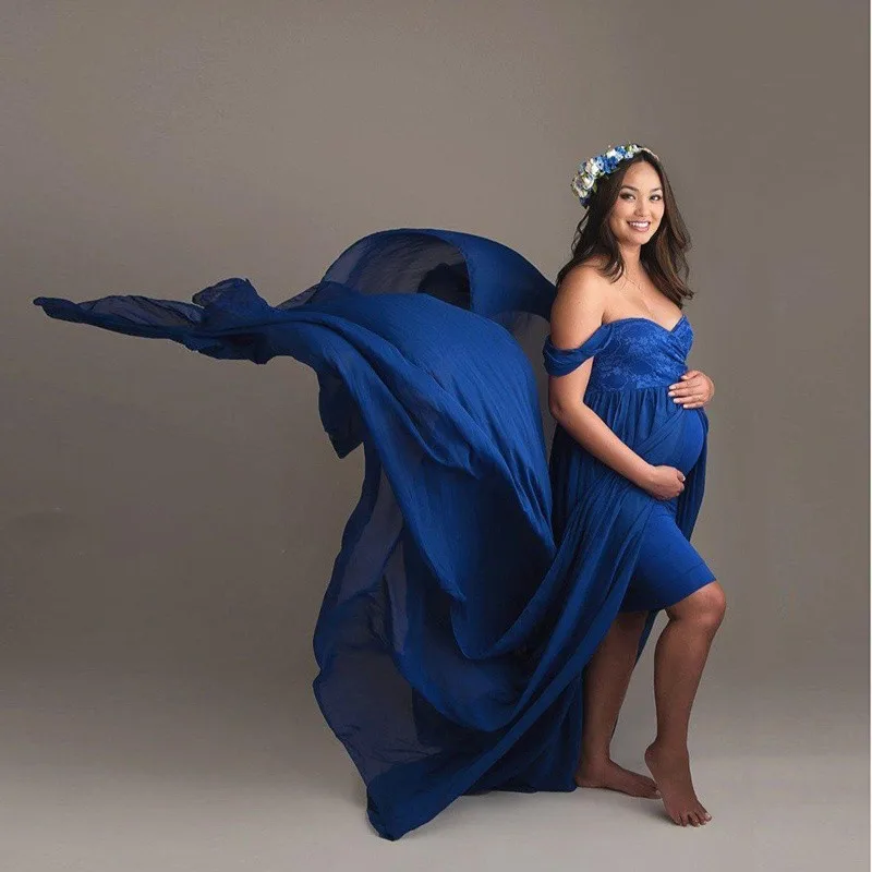 

Sexy Maternity Dress Photography Long Tail Pregnancy Photo Shoot Dress For Baby Shower Prop Split Front Pregnant Women Maxi Gown