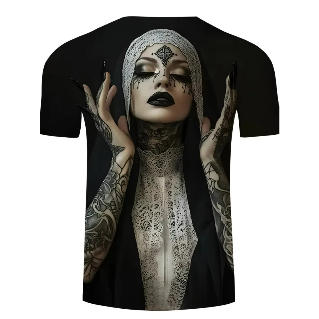 ゴシックタトゥー修道女グラフィックTシャツ3Dプリント夏スポーツレジャー速乾メンズTシャツ子供服ティーシャツY2K女性用