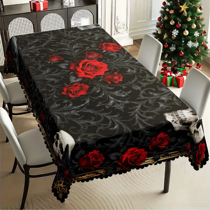 【2D】Tablecloth 1 piece - Gothic style - Black pattern - Red roses - Skull headzyc