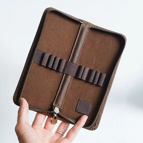 Imagen 2 del producto Estuche multifuncional para lápices, forro exterior de cuero y tela con portalápices, organizador, estuche de bolígrafo con cremallera de Metal, papelería