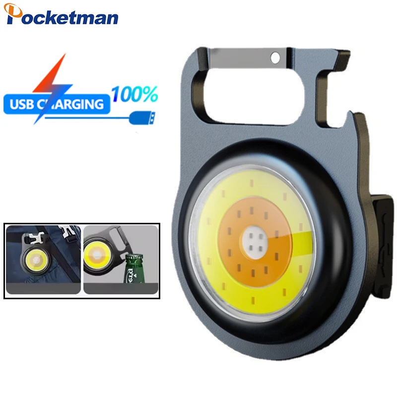 Multi-functional COB Work Light Portable Mini Keychain Lights USB Rechargeable Emergency Small Flashlight Outdoor Camping Torch