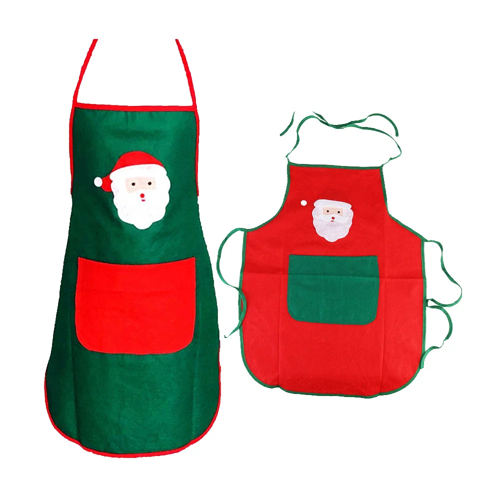 

2Pcs Christmas Santa Apron Sleeveless Half Body Cooking Aprons Adjustable Neck Waist Straps for Home Restaurant Cafe Cooking
