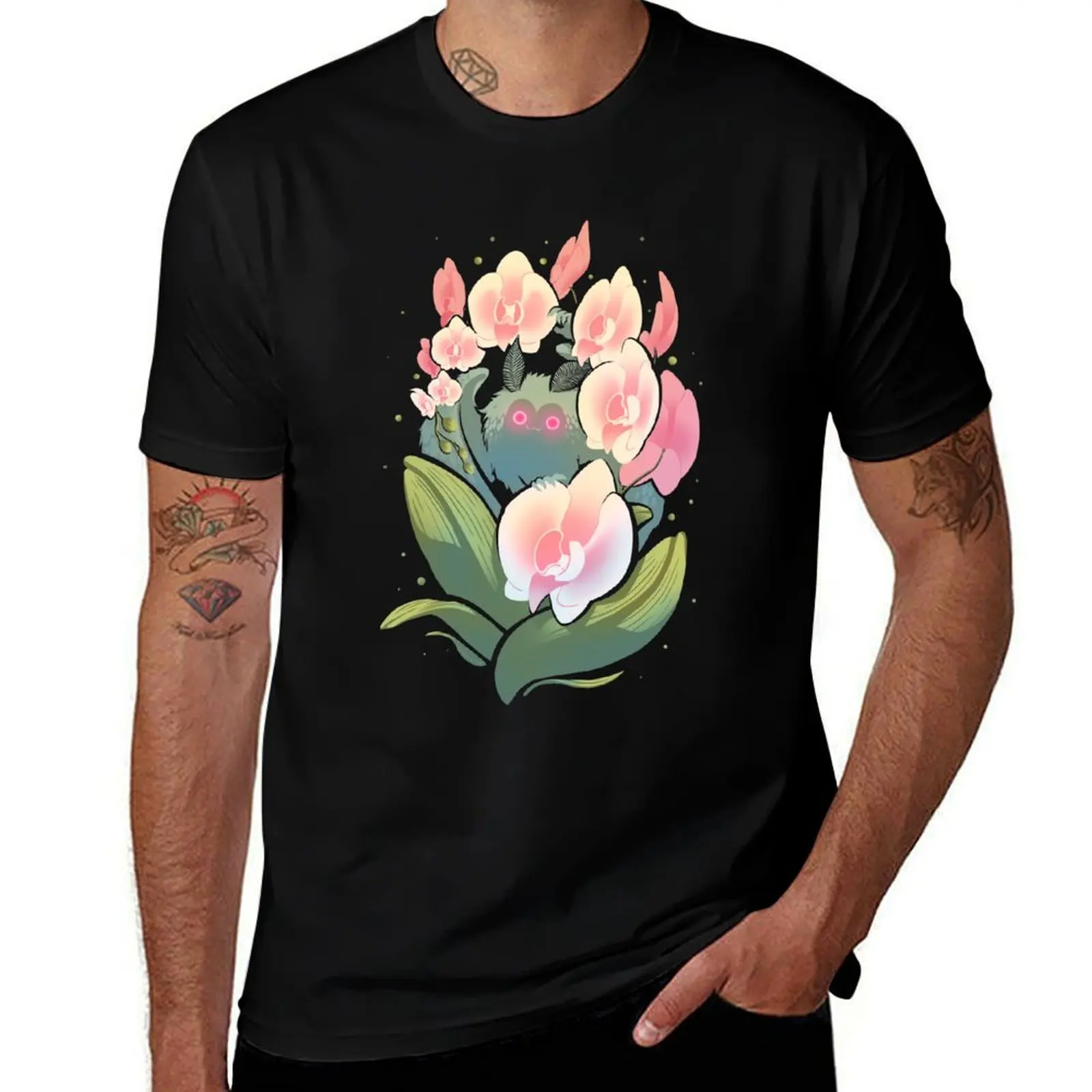 MOTHMAN + MOTH ORCHIDS T-Shirt Simple Line Art Print Tee T-Shirt